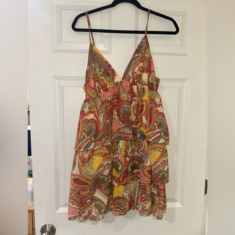 Fun Patterned Ruffle Dress Size Large - image 1